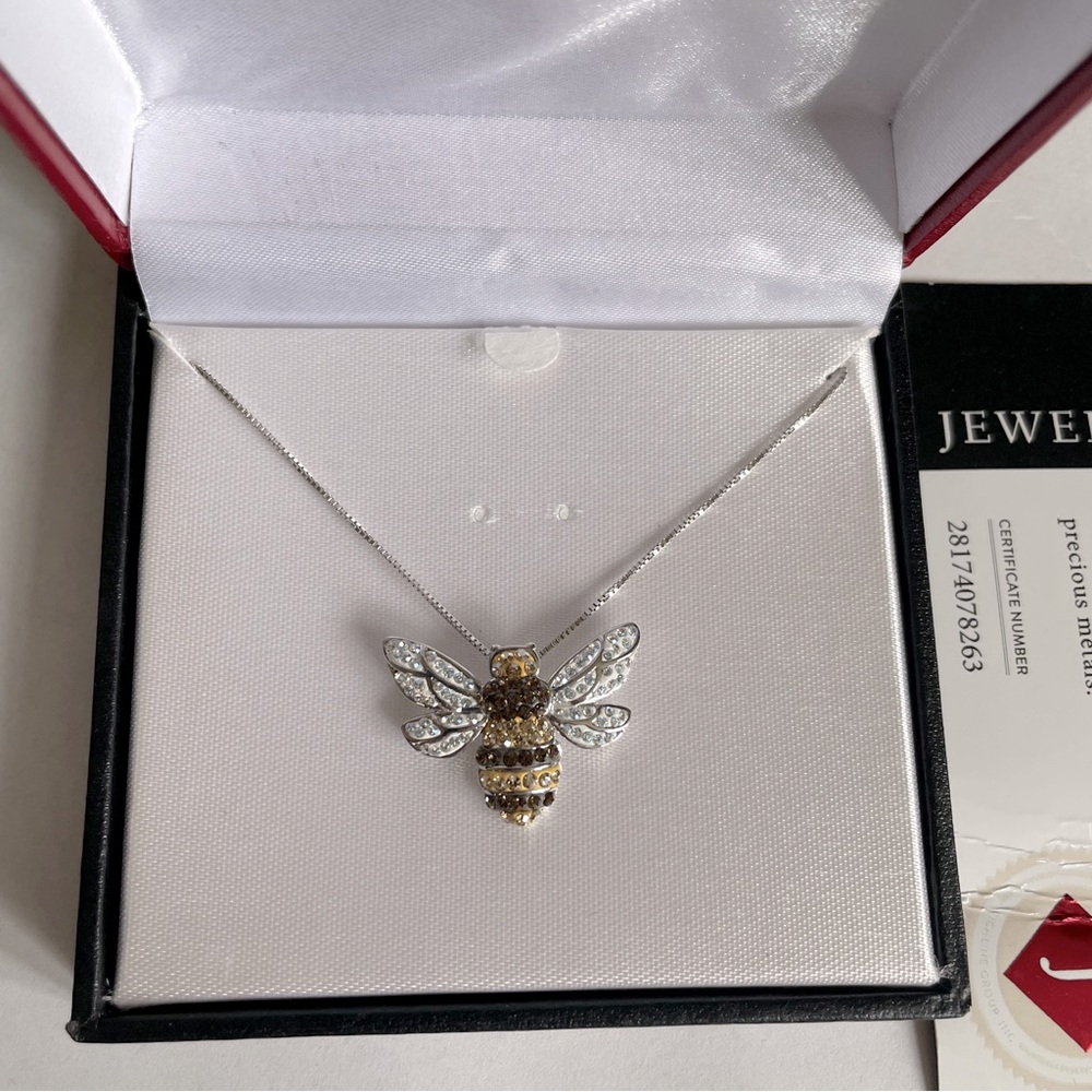 Bumblebee pendant with crystals  Sterling Silver Bee Pendant Necklace - Picture 5 of 11